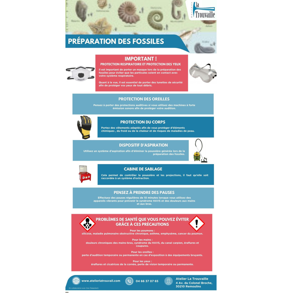 Santé et sécurité lors la préparation des fossiles