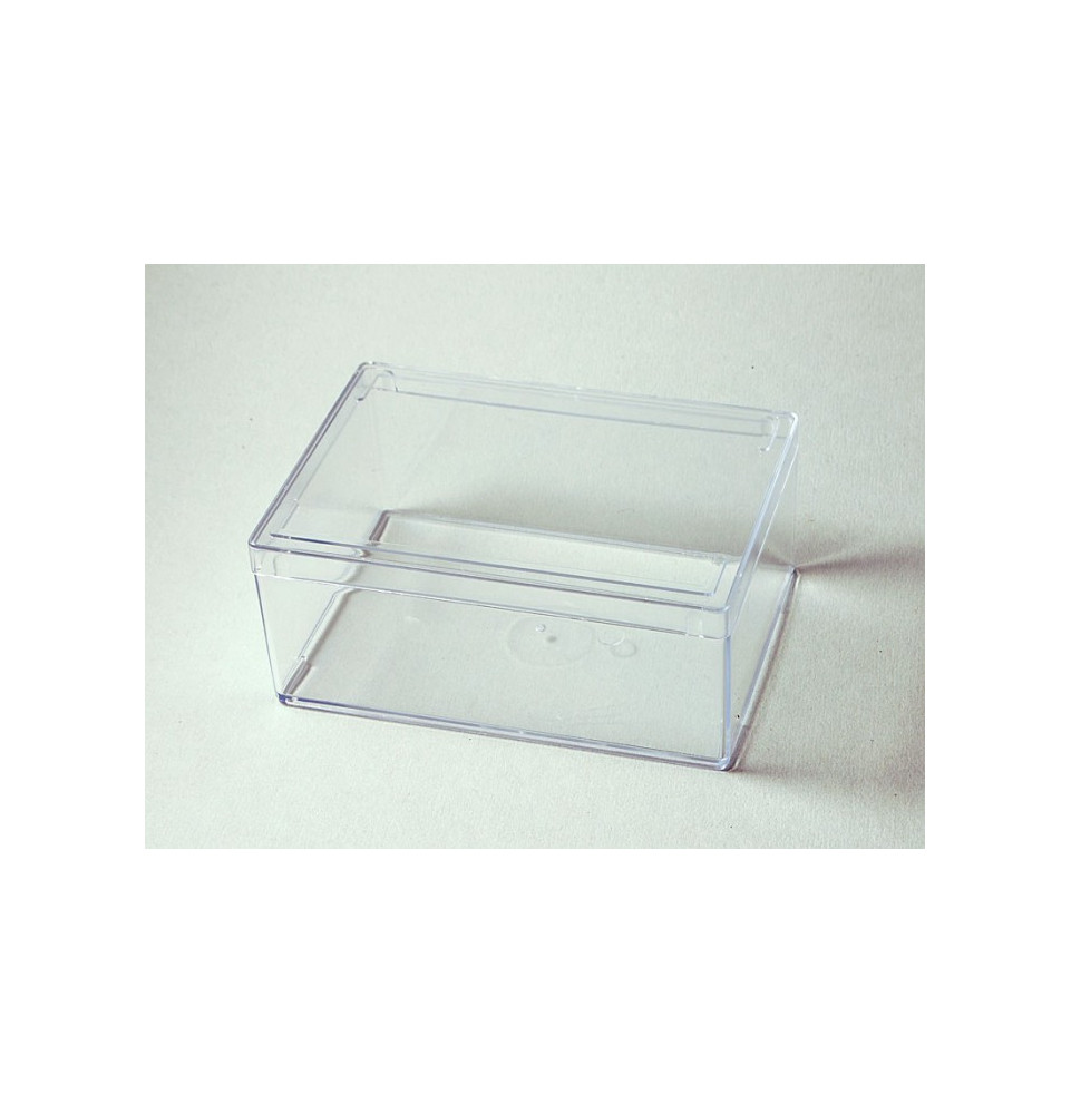 Boîte plastique 81x57x70 mm transparent, couvercle intégré et cuillère  (longueur 118 mm)
